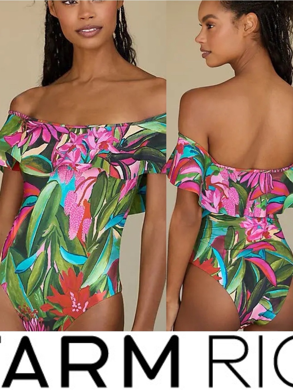 Farm Rio Jardin De Reve Off the Shoulder One Piece Swimsuit 🩷 NWT